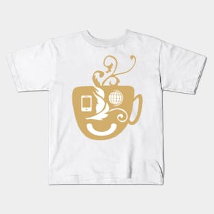 a cup of coffee latte robot art Kids T-Shirt